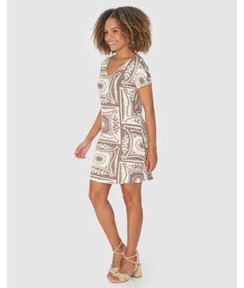 Vestido Feminino Evasê Estampa Abstrata Em Viscose Stretch