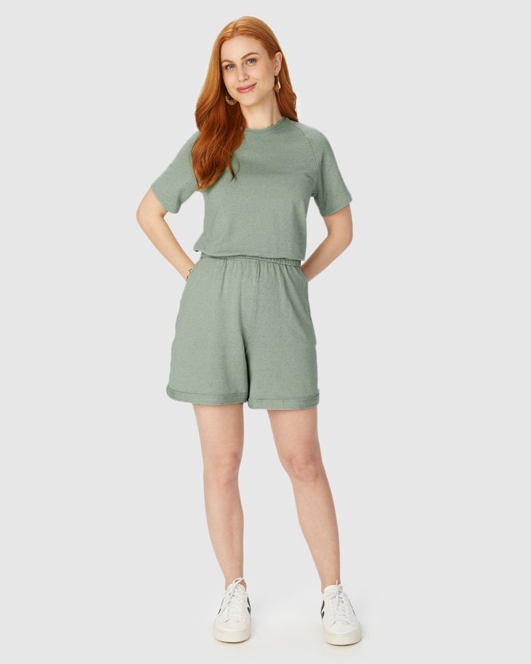 Shorts Feminino Alfaiataria Cós Elástico Em Moletinho Viscolinho Stretch
