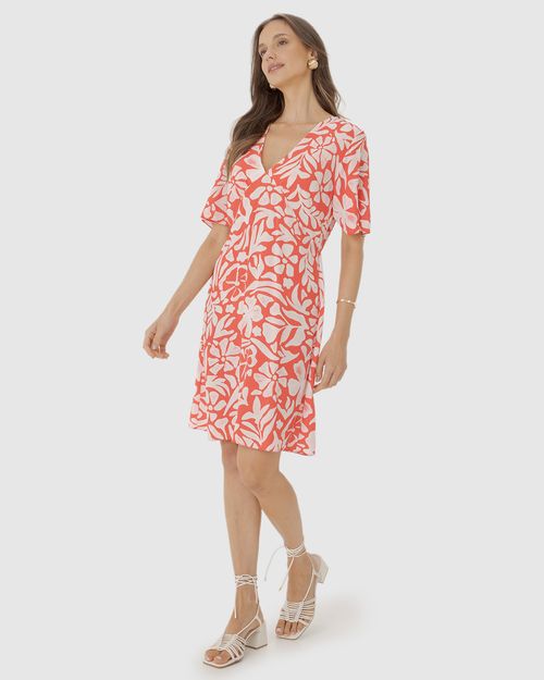 Vestido Feminino Floral Busto Franzido Em Viscose