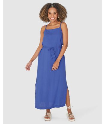 Vestido Midi Feminino Fenda Lateral Em Viscolinho Texturizado