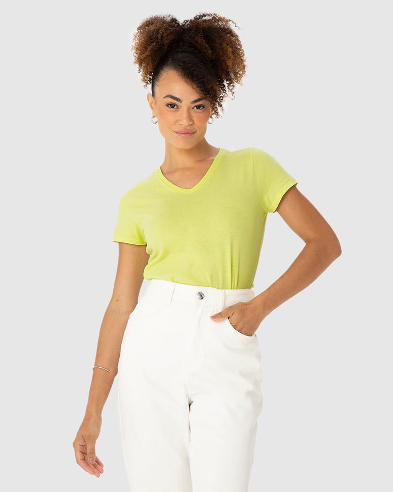 Blusa Básica Feminina Decote V Em Algodão