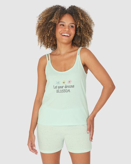 Pijama Feminino Regata Let Your Dreams Blossom Em Algodão
