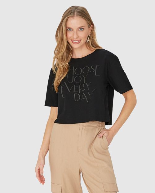 Camiseta Long Cropped Feminina Choose Joy Every Day Em Algodão
