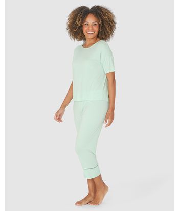 Pijama Feminino Blusa Manga Curta Em Malha Viscose Stretch