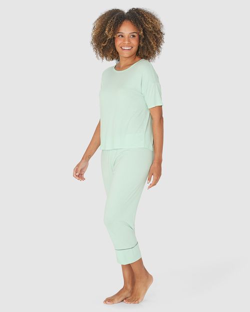 Pijama Feminino Blusa Manga Curta Em Malha Viscose Stretch