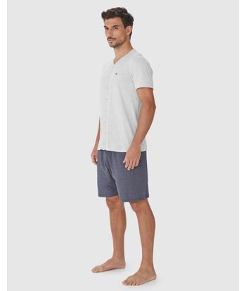 Pijama Masculino Com Abotoamento Frontal Em Algodão