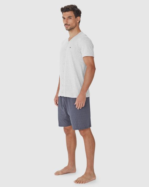 Pijama Masculino Com Abotoamento Frontal Em Algodão