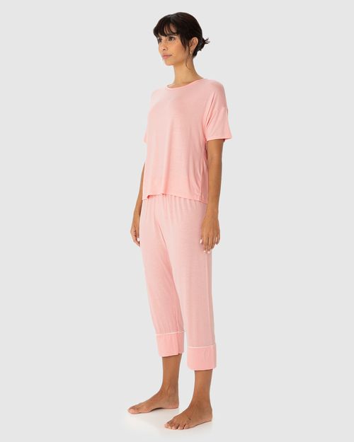 Pijama Feminino Blusa Manga Curta Em Malha Viscose Stretch