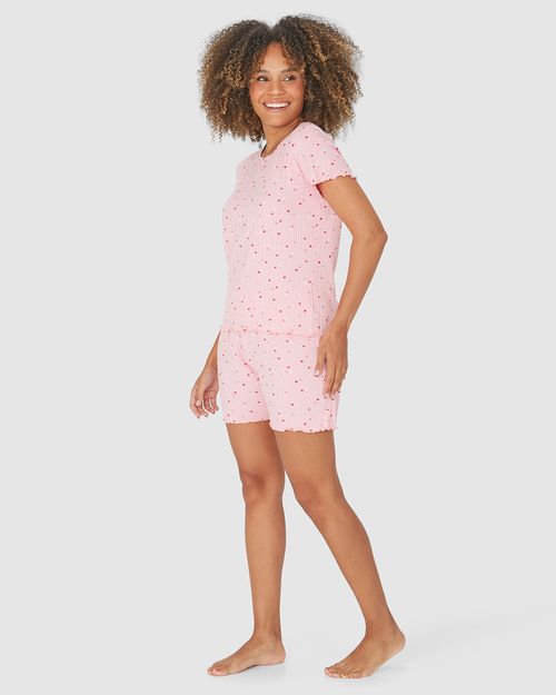 Pijama Feminino Manga Curta Estampado Em Malha De Viscose Canelada