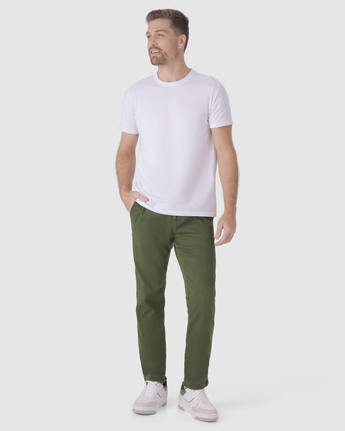 Calça Chino Masculina Cadarço Frontal Em Sarja Com Elastano