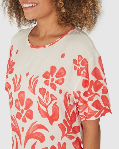 Vestido Reto Feminino Com Estampa Floral Em Viscose