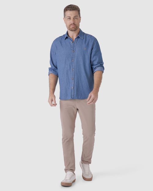 Calça Masculina Slim Cintura Média Em Sarja Com Elastano