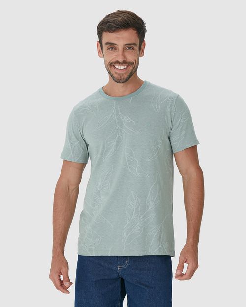 Camiseta Masculina Slim Estampa Folhagem Em Malha Linho