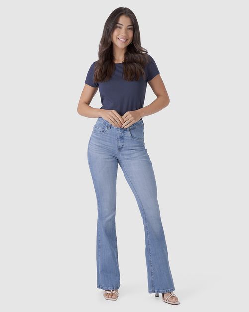 Calça Feminina Small Flare Cintura Média Em Flex Jeans