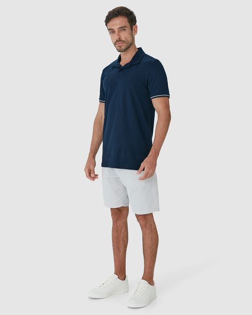 Camisa Polo Masculina Slim Gola Retilínea Texturizada Em Piquet Stretch