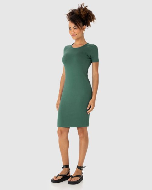 Vestido Básico Feminino Manga Curta Em Viscose Stretch