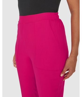 Calça Reta Feminina Bolso Frontal Em Viscose Sarjada