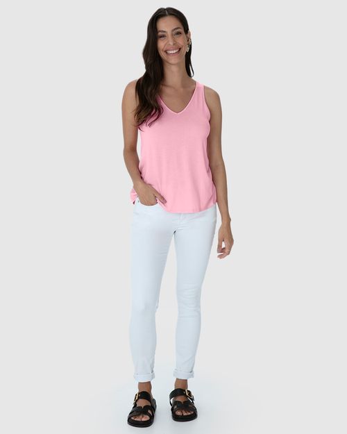 Regata Básica Feminina Decote V Em Malha Essence