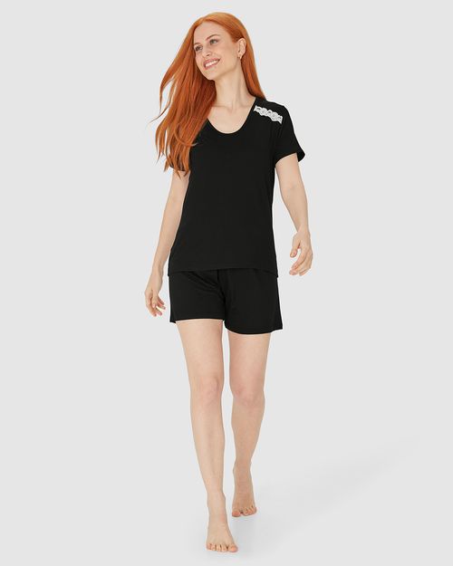 Pijama Feminino Blusa Com Detalhe Renda Em Malha Viscose Stretch