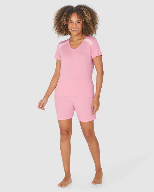Pijama Feminino Blusa Com Detalhe Renda Em Malha Viscose Stretch
