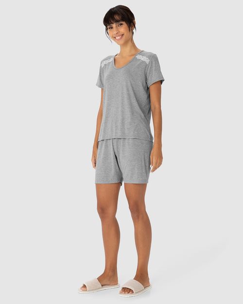 Pijama Feminino Blusa Com Detalhe Renda Em Malha Viscose Stretch