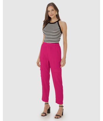 Calça Jogger Feminina Bolso Cargo Em Viscolinho