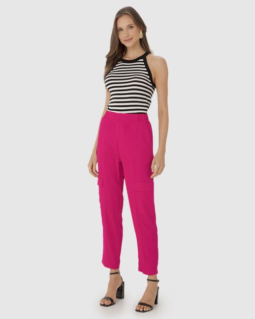 Calça Jogger Feminina Bolso Cargo Em Viscolinho