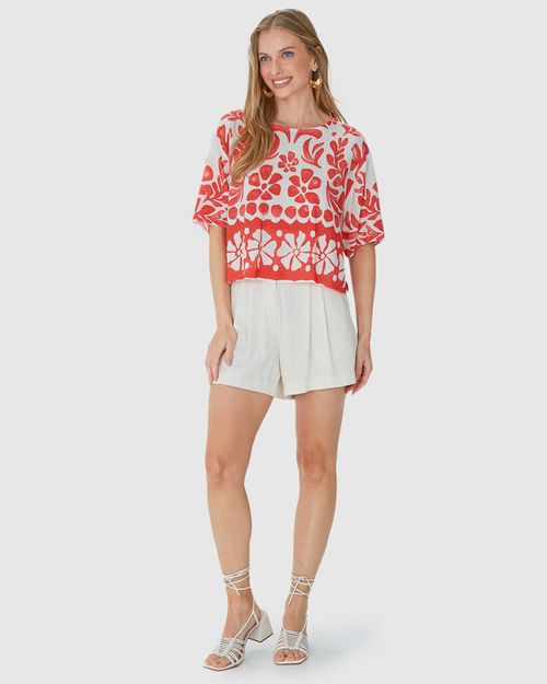 Blusa Box Feminina Com Estampa Floral Em Viscose