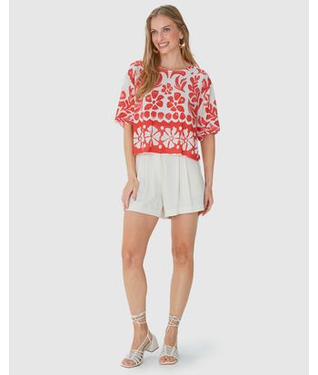 Blusa Box Feminina Com Estampa Floral Em Viscose