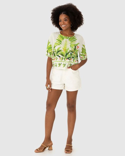 Blusa Box Feminina Com Estampa Folhagem Em Viscose