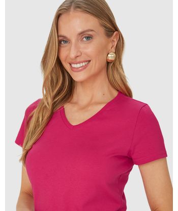 Blusa Básica Feminina Decote V Em Algodão