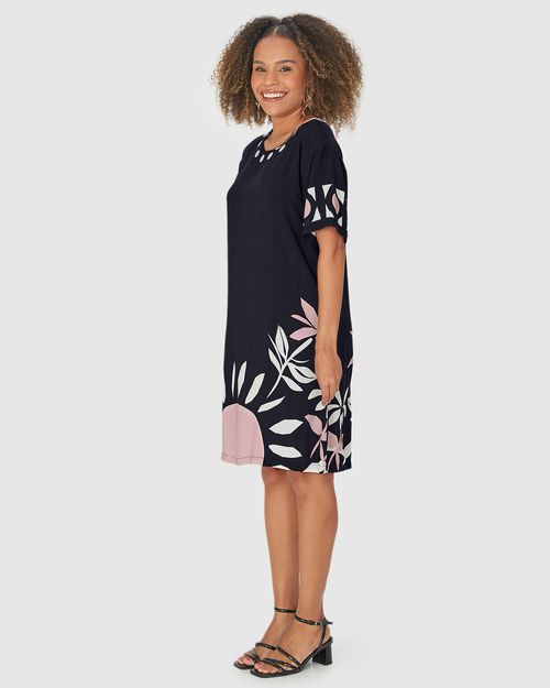 Vestido Reto Feminino Com Estampa Abstrata Em Viscose
