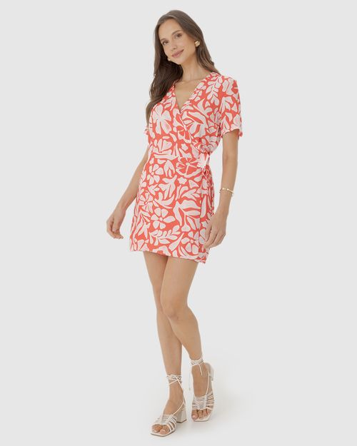 Macaquinho Feminino Transpassado Floral Com Faixa Lateral Em Viscose