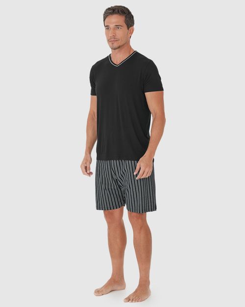 Pijama Masculino Camiseta Decote V Em Malha Viscose Stretch