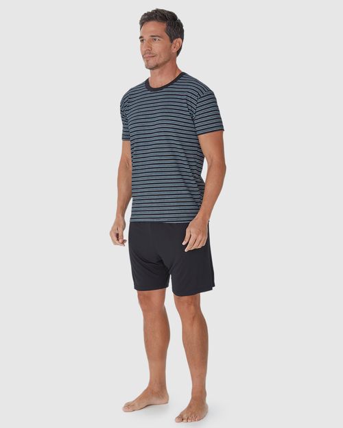 Pijama Masculino Camiseta Listrada Em Malha Viscose Stretch