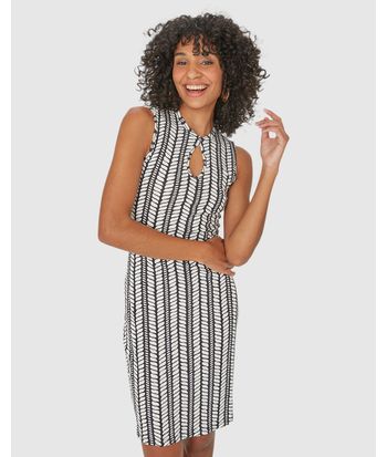 Vestido Feminino Geométrico Decote Gota Em Malha Viscose Canelada