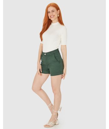 Shorts Alfaiataria Feminino Em Sarja Com Elastano