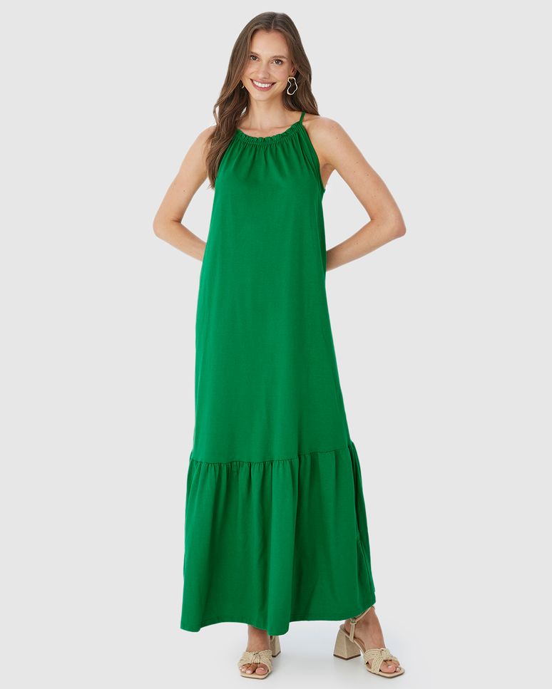 Vestido Longo Feminino Decote Halter Neck Em Malha Comfy