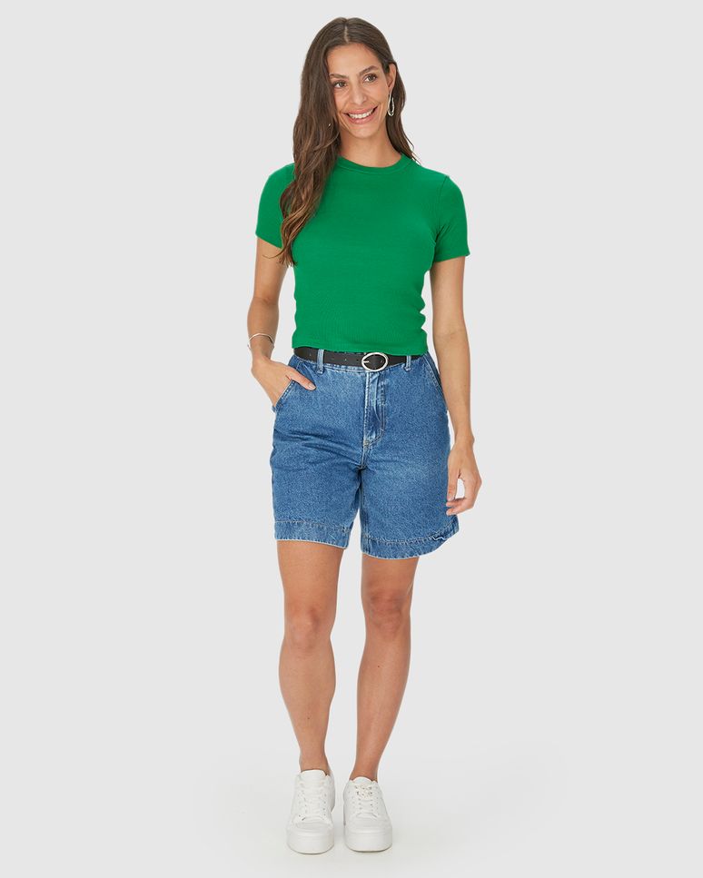 Blusa Básica Feminina Decote Redondo Em Ribana