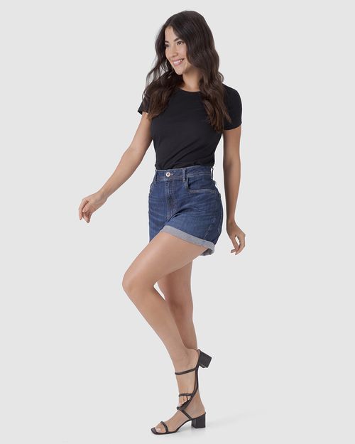 Bermuda Feminina Boyfriend Barra Dobrada Em Jeans Com Elastano