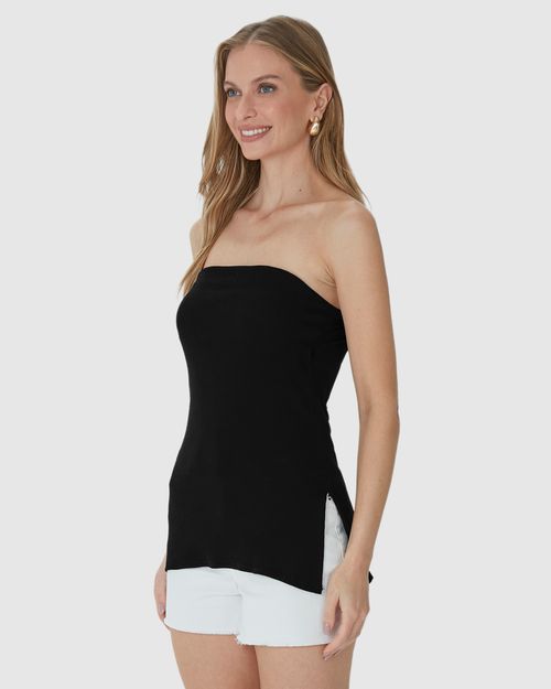 Blusa Feminina Sem Alças Com Fenda Lateral Em Ribana