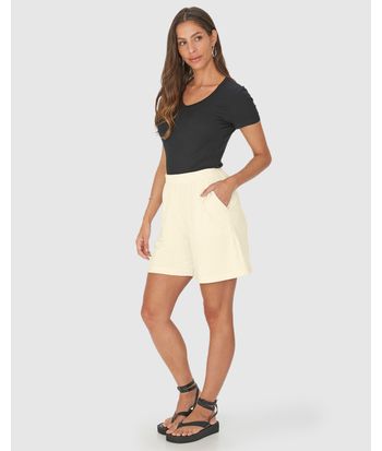 Shorts Feminino Alfaiataria Cós Elástico Em Moletinho Viscolinho Stretch