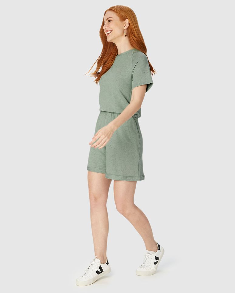 Shorts Feminino Alfaiataria Cós Elástico Em Moletinho Viscolinho Stretch