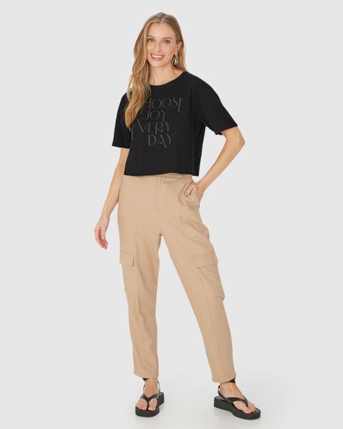Camiseta Long Cropped Feminina Choose Joy Every Day Em Algodão