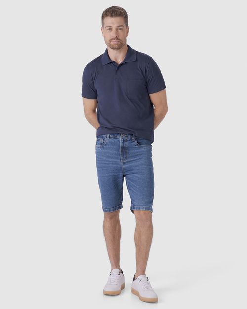 Bermuda Masculina Slim Cintura Média Em Jeans Com Elastano