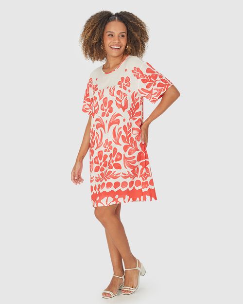 Vestido Reto Feminino Com Estampa Floral Em Viscose
