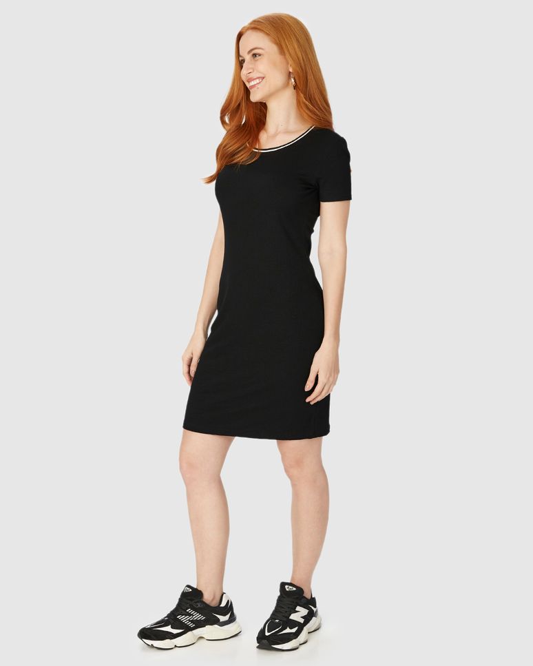 Vestido Básico Feminino Decote Retilínea Em Malha Viscose Canelada