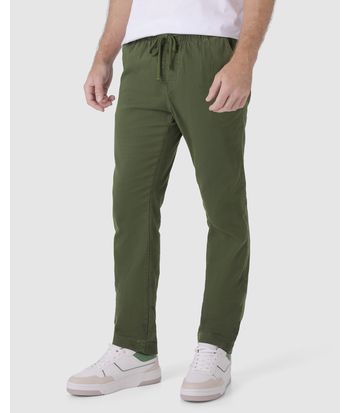 Calça Chino Masculina Cadarço Frontal Em Sarja Com Elastano