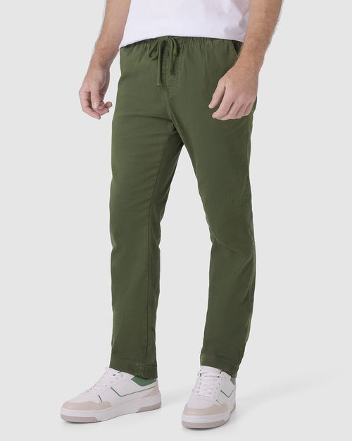 Calça Chino Masculina Cadarço Frontal Em Sarja Com Elastano