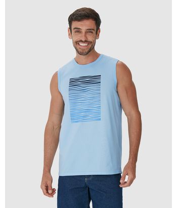 Regata Masculina Alça Larga Estampa Frontal Em Algodão